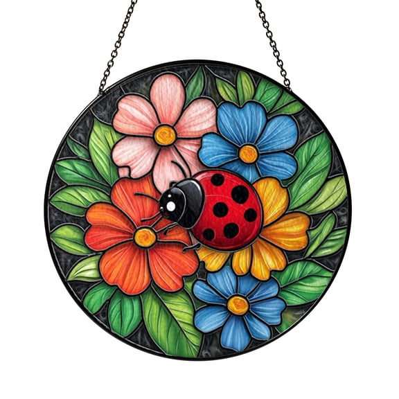 Minimal Ladybug Faux Stained Glass Window Decor, Cute Insect Suncatcher Hanging for Bright Spaces