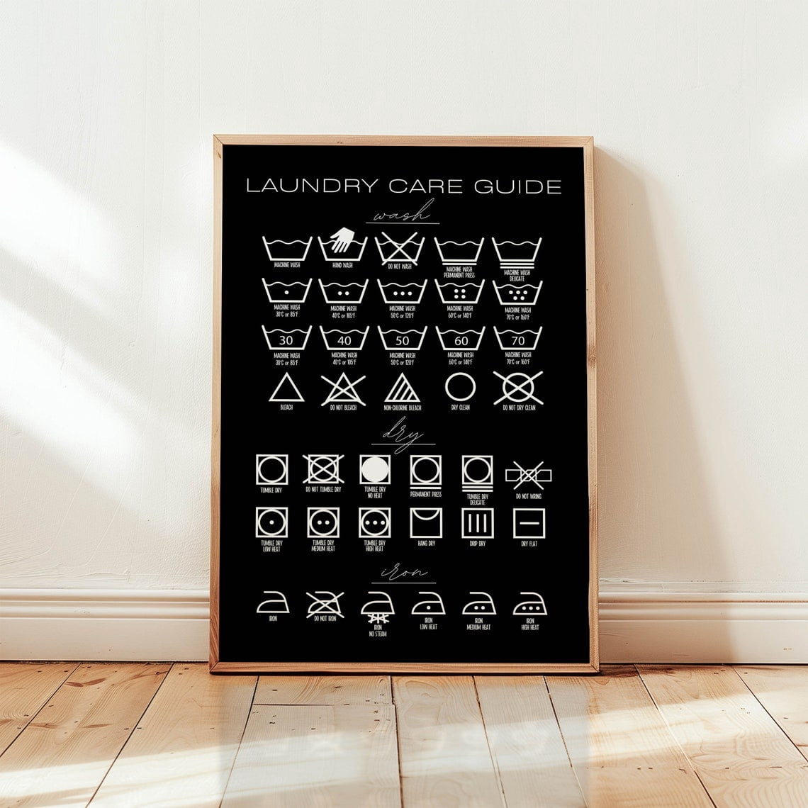 Minimal Laundry Symbols Poster Art, Modern Utility Room Wall Decor ...