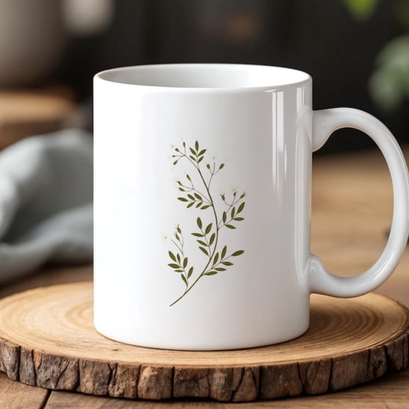 Minimal Leaf Branch Mug 0 ml Ceramic Nature Inspired Coffee Cup.