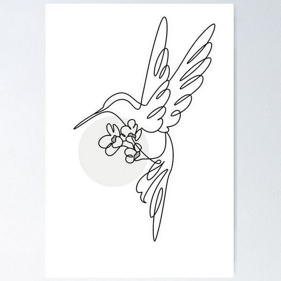 Minimal Line Art Bird With Flowers Poster Wall Art, Modern Wall Decor For Living Room Bedroom, 8x12 UNFRAMED
