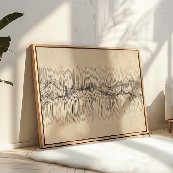 Minimal Line Drawing Of Poster Flowing Waves , Poster Print Only