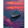 thumbnail image 1 of Minimal Lone Boat Sunset Canvas Print, Tripline Landscape Art, Multi-Room Cafe Hotel Bathroom Wall Decor, 1 of 8
