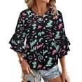 thumbnail image 1 of Minimal Memphis 80S Style Pattern Women's V-Neck Blouse With 3/4 Ruffled Bell Sleeves Casual Top Ladies Blouses, 1 of 7