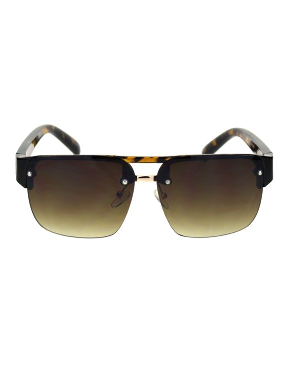 Minimal Mod Rectangular Half Rim Mens Plastic Designer Sunglasses Tortoise Brown