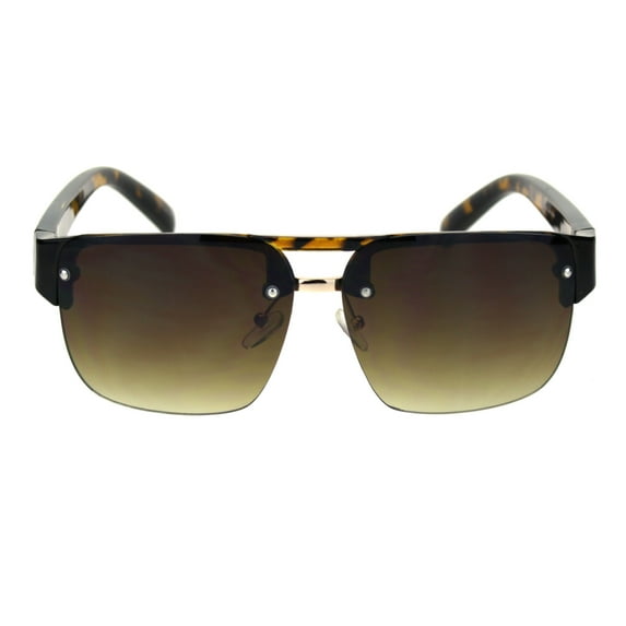 Minimal Mod Rectangular Half Rim Mens Plastic Designer Sunglasses Tortoise Brown