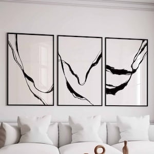 Minimal Modern Black White Line Drawing Abstract Office Wall Art Set 3 Unframed Paper Print 20x30