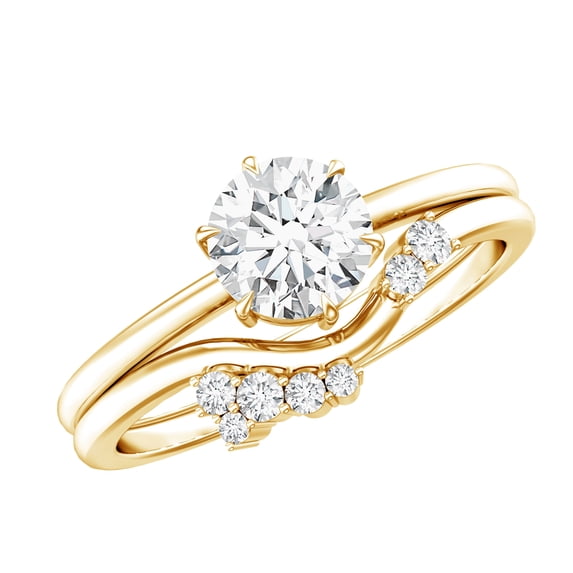 Rosec Jewels Moissanite Wedding Ring Set for Women - 1 Carat Engagement Ring with Enhancer - D-VS1 Grade Certified, 14K Yellow Gold, US 3.00