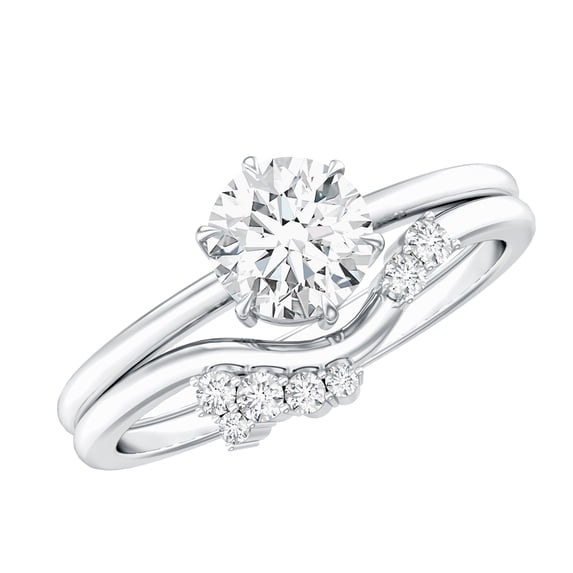 Rosec Jewels Moissanite Wedding Ring Set for Women - 1 Carat Engagement Ring with Enhancer - D-VS1 Grade Certified, 18K White Gold, US 3.50