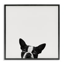 Minimal Monochrome Dog Peeking From Below Framed Texturized Art