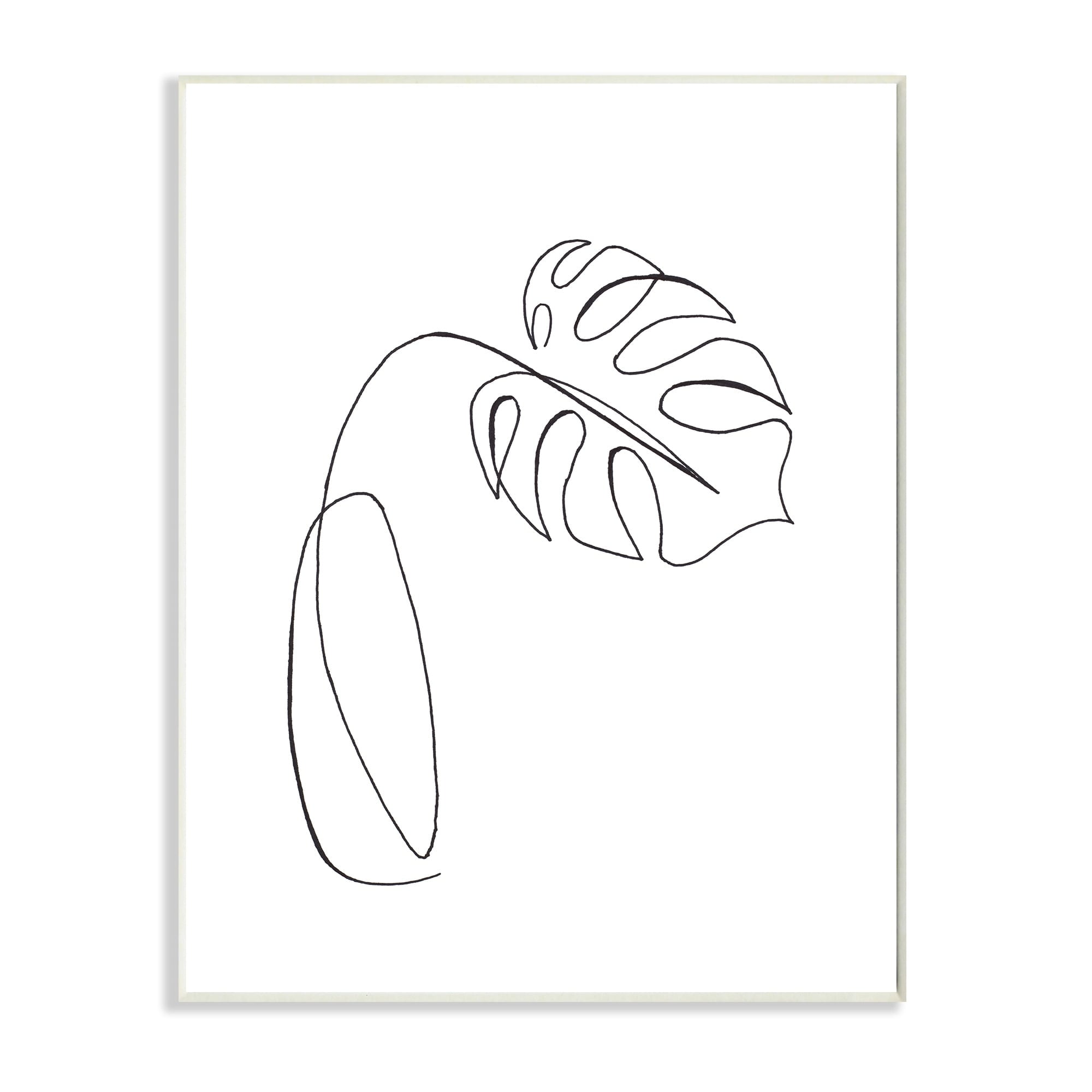 Minimal Monstera Plant Single Line 10 in x 15 in Framed Drawing Art Print, by Stupell Home Décor