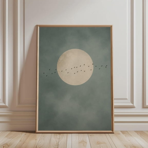 Minimal Moon Birds Japandi Wall Art Poster Unframed Paper Print