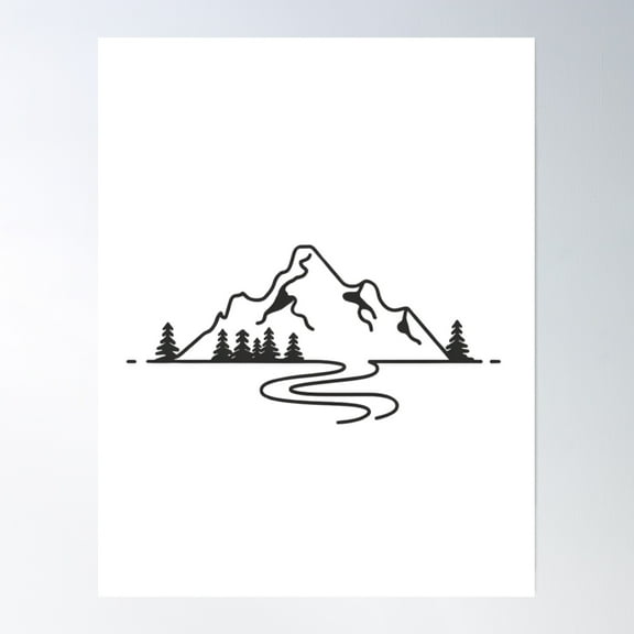 Minimal Mountain Landscape | Line Art Nature Design Poster Wall Art, Modern Wall Decor, 8x12 UNFRAMED