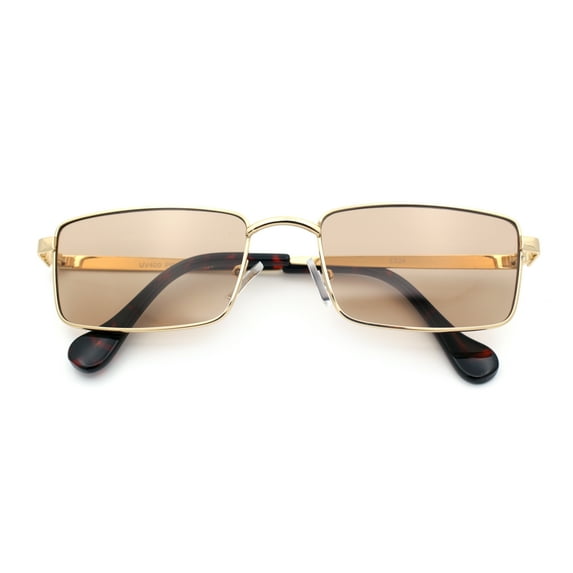 Minimal Narrow Rectangle Metal Rim Dad Fashion Sunglasses Gold - Brown