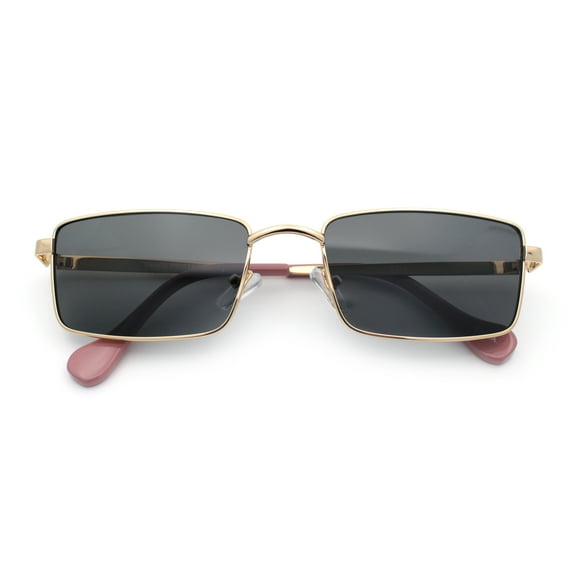 Minimal Narrow Rectangle Metal Rim Dad Fashion Sunglasses Gold Pink - Black