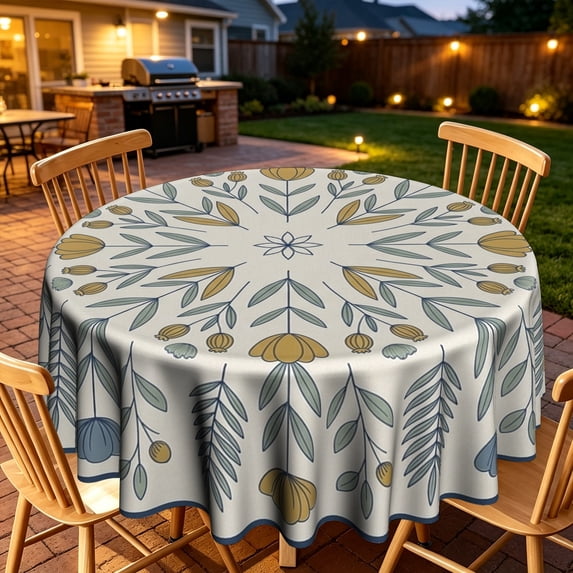 Minimal Nature Leaf Flower Art Pattern Round Tablecloth, Polyester, For ...