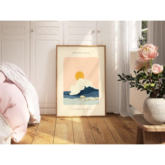 Minimal Ocean Wave Sunrise Calm Beach Wall Decor Unframed Paper Print