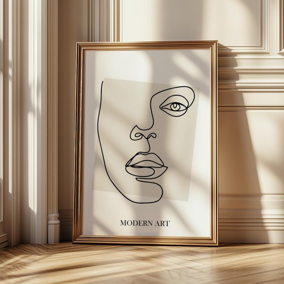 Minimal One Line Face Portrait Drawing Wall Decor Unframed Paper Print