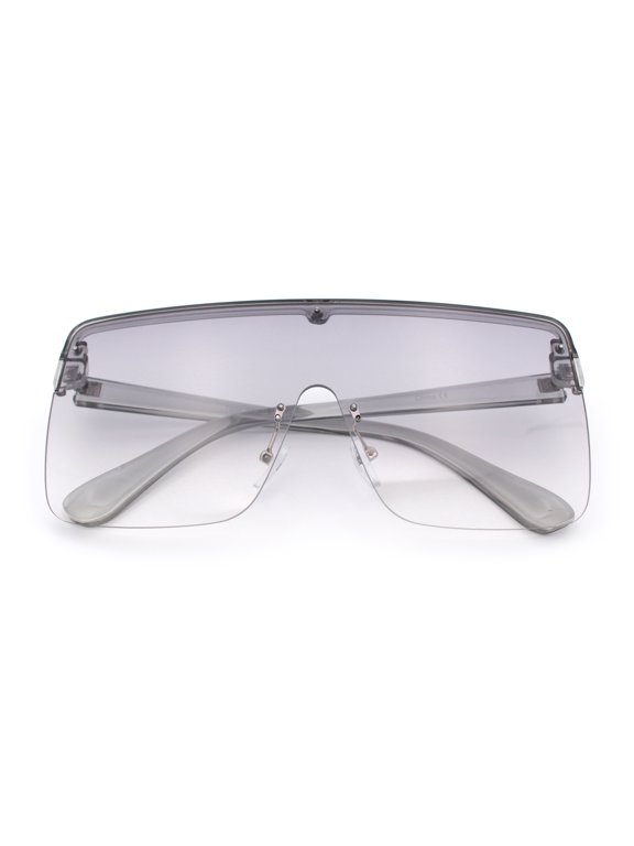 Minimal Oversized Half Rim Shield Flat Top Plastic Mafia Mogul Sunglasses Slate - Grey Clear