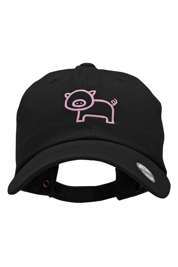 Minimal Piggy Outline Embroidered Unstructured Cotton Twill Cap - Black OSFM