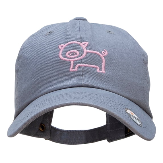 Minimal Piggy Outline Embroidered Unstructured Cotton Twill Cap - Grey OSFM