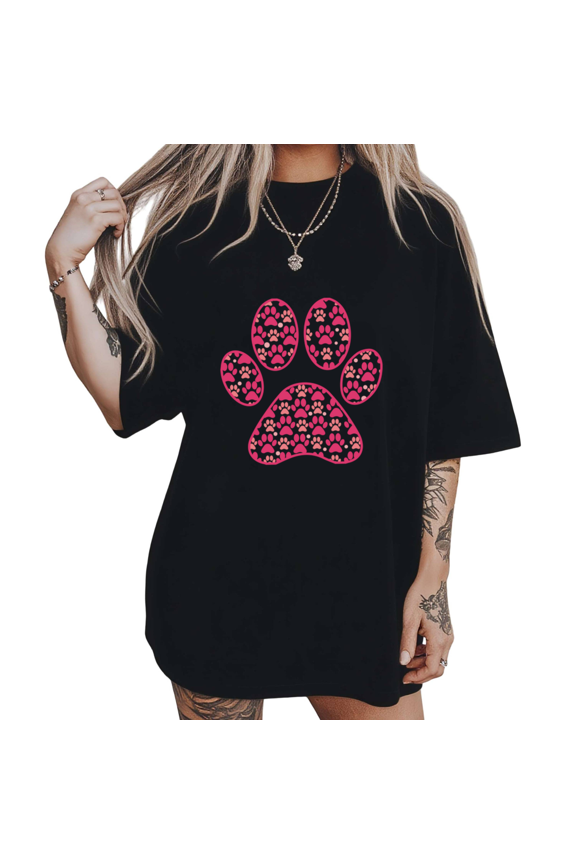 Minimal Pink Paw Dog Mom Graphic Tees Black S-5XL Casual Pet Parent Shirts Print Tshirt Tops