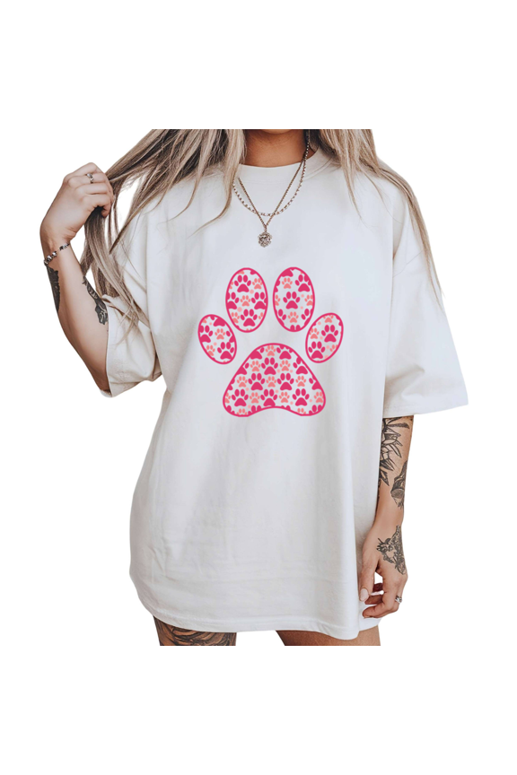 Minimal Pink Paw Dog Mom Graphic Tees White S-5XL Casual Pet Parent Shirts Print Tshirt Tops