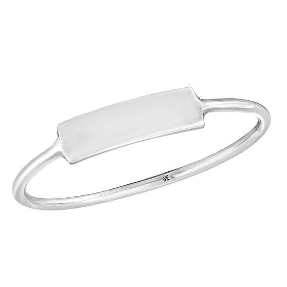 Minimal Plain Horizontal Rectangle Bar Tag Sterling Silver Ring-9