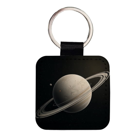 Minimal Planet Rings Space Saturn Faux Leather Square Keychain