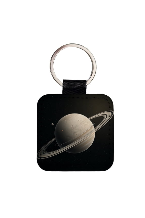Minimal Planet Rings Space Saturn Faux Leather Square Keychain
