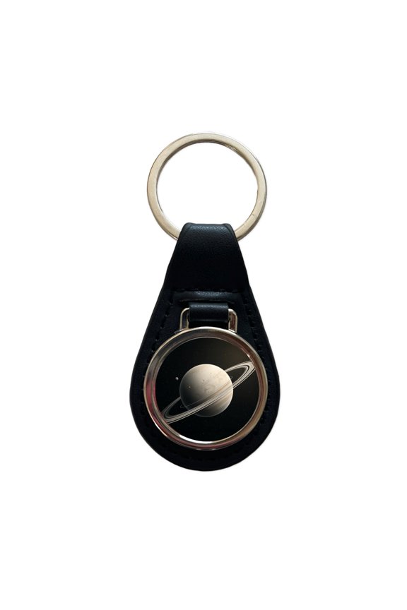 Minimal Planet Rings Space Saturn Metal Black Leather Keychain