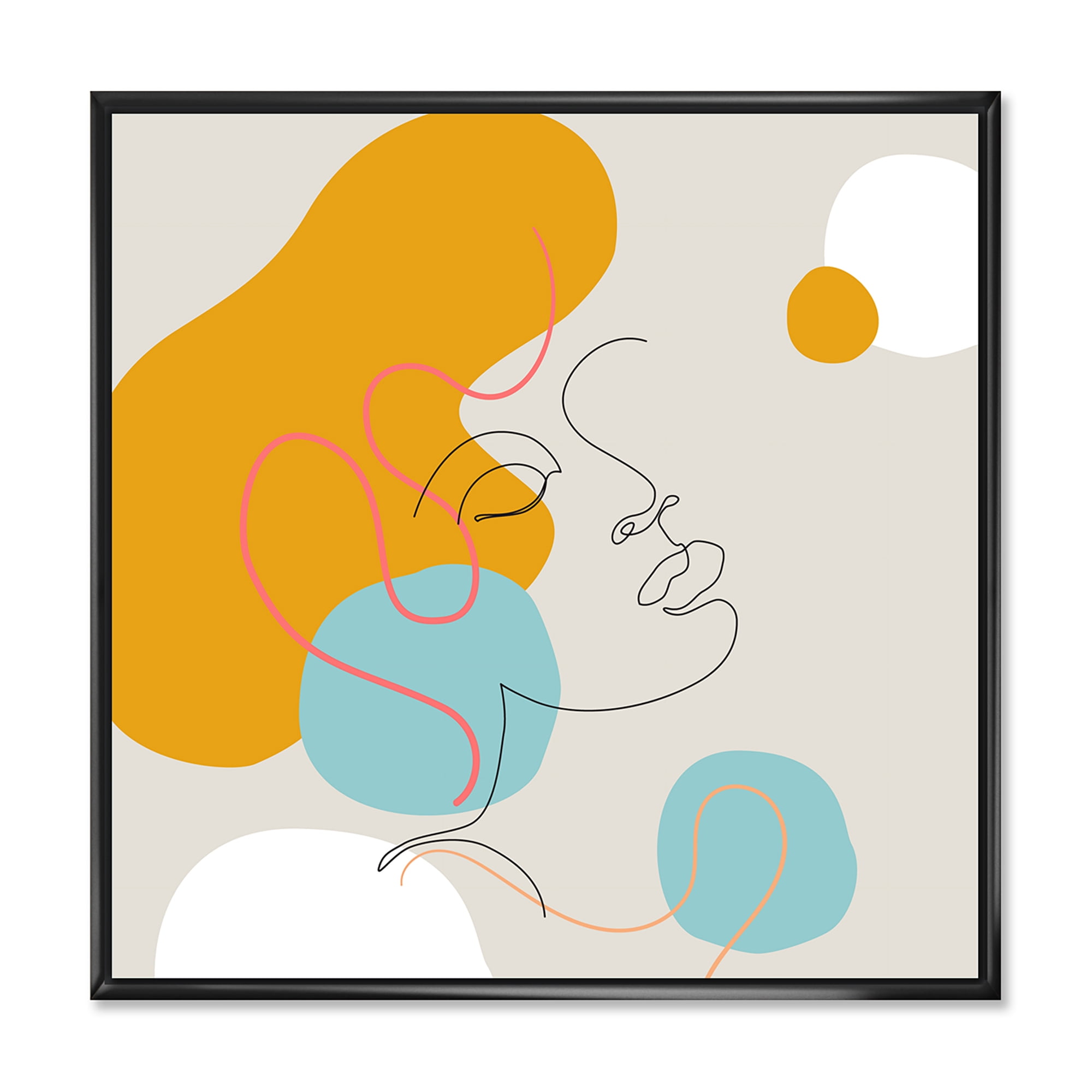 Minimal Portrait of Female Face Drawn With One Line I 30 in x 30 in Framed Painting Canvas Art Print, by Designart