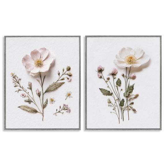 Minimal Pressed Flowers 2 Piece Gray Framed Giclee Art Set, design by Lettered and Lined