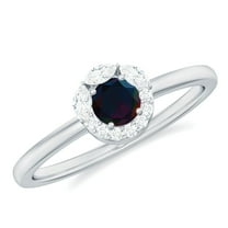 Rosec Jewels Minimal Promise Ring for Women, Black Opal Ring with Diamond Halo - AAA Grade, 925 Sterling Silver, US 4.00