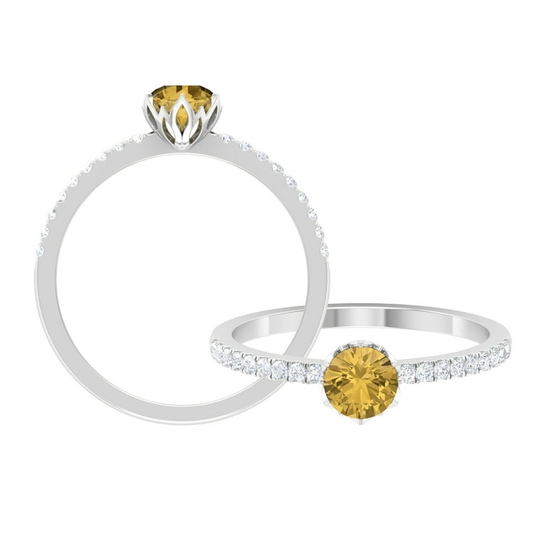 Minimal Promise Ring with Citrine and Diamond for Women November