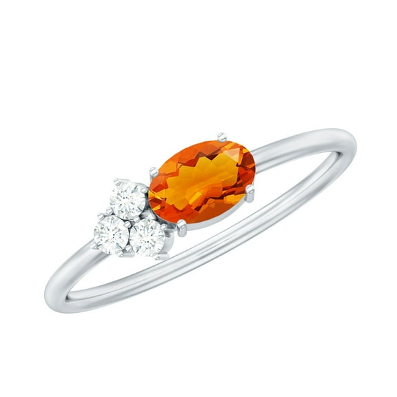 Rosec Jewels Minimal Promise Ring with Fire Opal and Diamond Trio (5X7 mm, AAA Quality), 925 Sterling Silver, US 4.00