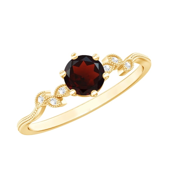 Rosec Jewels Minimal Promise Ring with Garnet and Diamond for Women (AAA Quality), 10K Yellow Gold, US 4.00