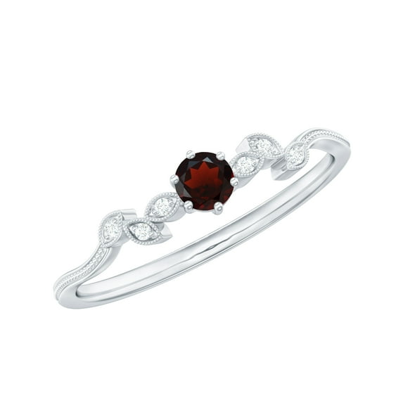 Rosec Jewels Minimal Promise Ring with Garnet and Diamond for Women (AAA Quality), 14K White Gold, US 12.50