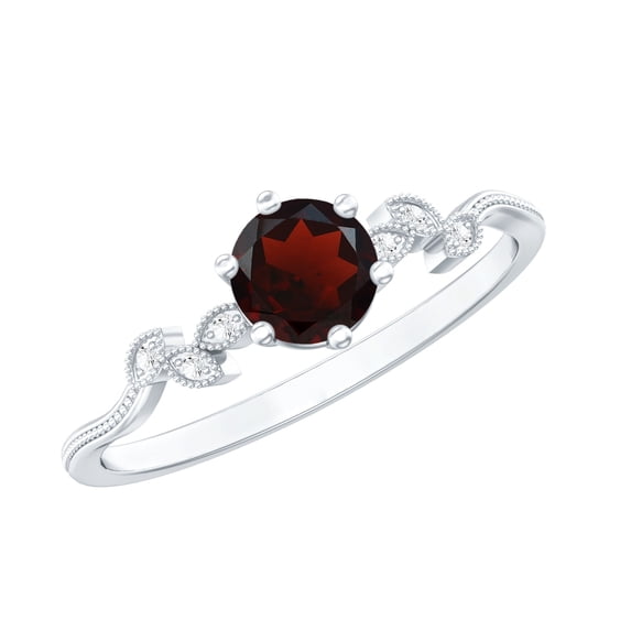 Rosec Jewels Minimal Promise Ring with Garnet and Diamond for Women (AAA Quality), 925 Sterling Silver, US 4.00