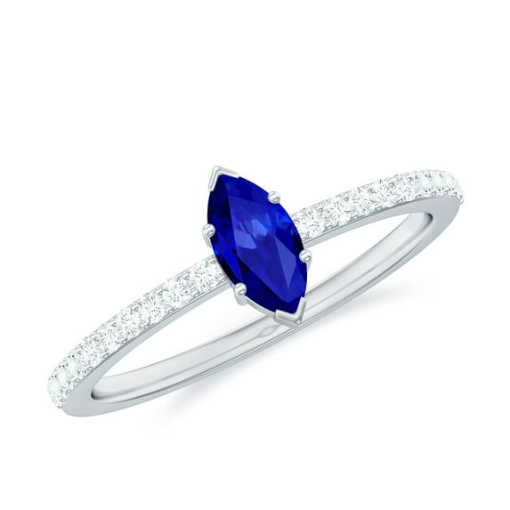 Rosec Jewels Certified Lab Grown Blue Sapphire Promise Ring for Women - 4X8 mm Marquise Shape - Blue Sapphire Diamond Ring, 10K White Gold, US 11.00