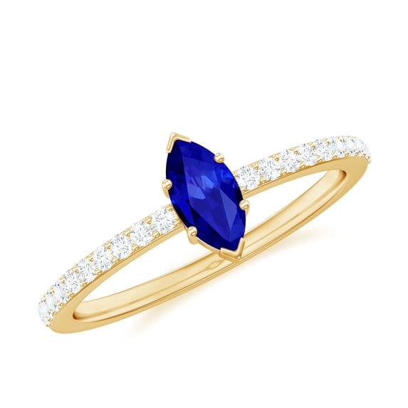 Rosec Jewels Certified Lab Grown Blue Sapphire Promise Ring for Women - 4X8 mm Marquise Shape - Blue Sapphire Diamond Ring, 10K Yellow Gold, US 3.50