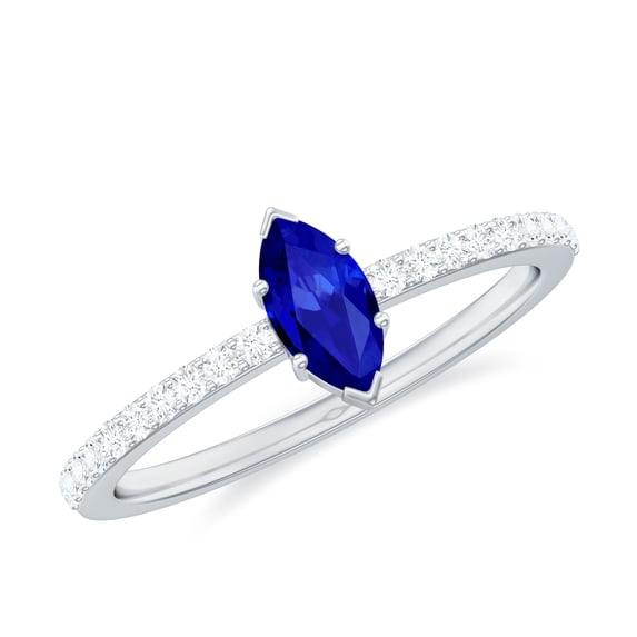 Rosec Jewels Certified Lab Grown Blue Sapphire Promise Ring for Women (0.7 Carat) - Marquise Shape - Blue Sapphire Diamond Ring, 925 Sterling Silver, US 4.00