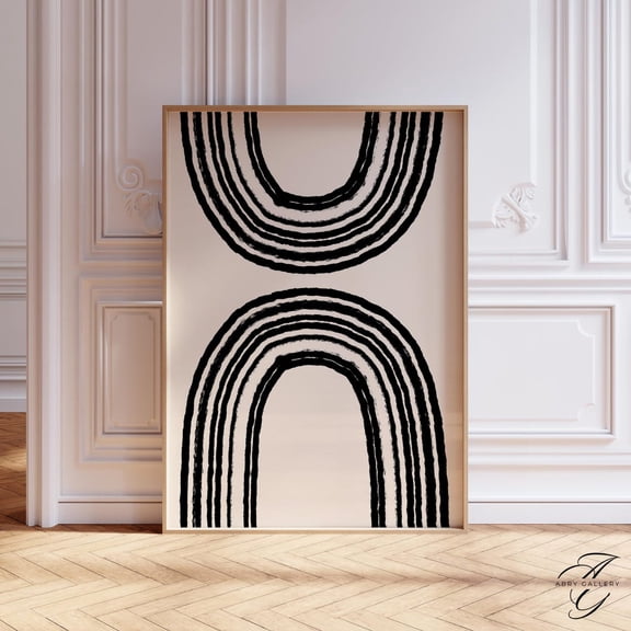 Minimal Rainbow Line Art Poster: Black And Beige Abstract Decor Min14, Unframed Canvas Size 8x12