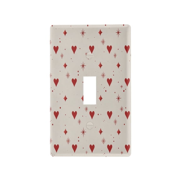 Minimal Red Hearts Print Decorative Wall Plate, Flame Retardant PC Plastic Light Switch & Outlet Cover with Mounting Screws Fits Toggle Switch