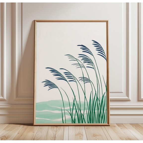 Minimal Reed Grass Poster, Green Botanical Wall Art, Japandi Print, Poster Only