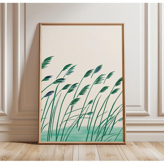 Minimal Reed Grass Poster, Green Botanical Wall Art, Japandi Print, Poster Only