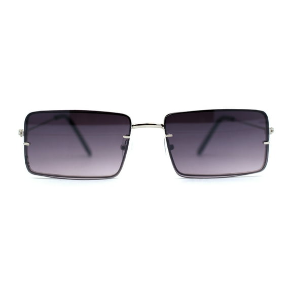 Minimal Rimless Slim Rectangle Classy Gradient Lens Sunglasses Silver Smoke