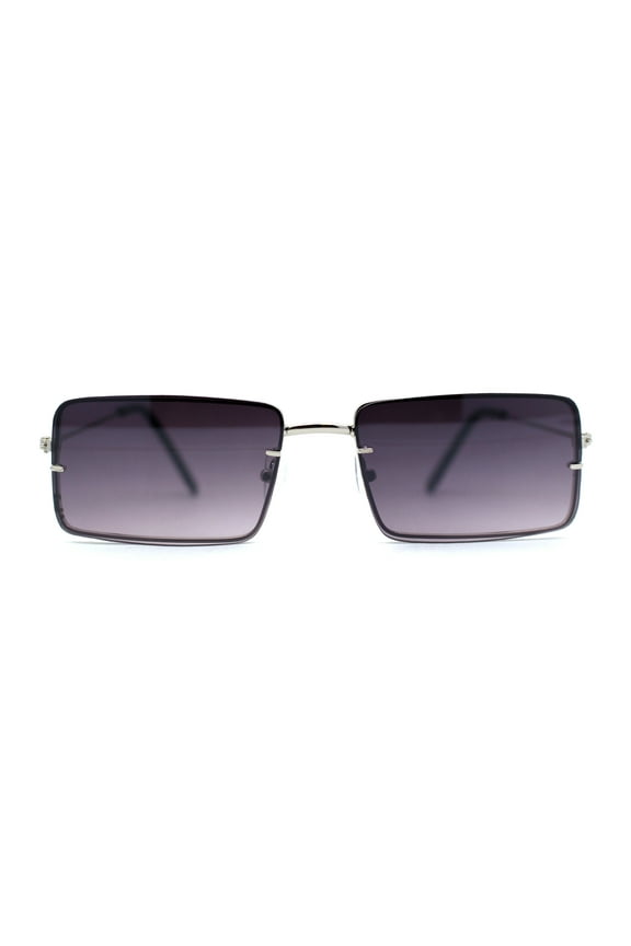 Minimal Rimless Slim Rectangle Classy Gradient Lens Sunglasses Silver Smoke