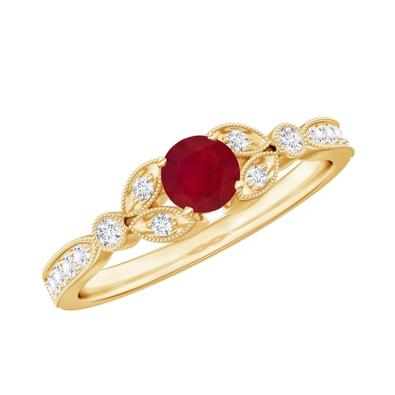 Rosec Jewels Ruby Diamond Engagement Ring for Women - Vintage Style Ring - AAA Quality Certified - with Jewelry Box, 18K Yellow Gold, US 5.00