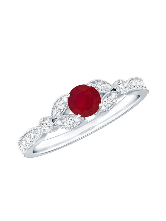 Ruby Diamond Engagement Ring for Women - Vintage Style Ring - AAA Quality Certified - with Jewelry Box, 925 Sterling Silver, US 12.00