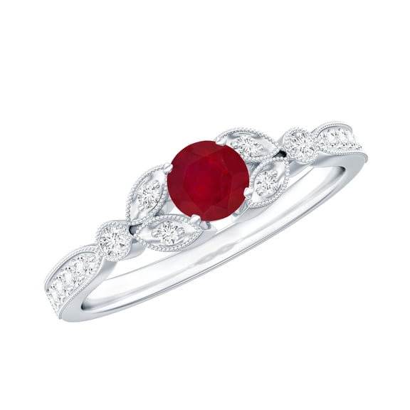 Rosec Jewels Ruby Diamond Engagement Ring for Women - Vintage Style Ring - AAA Quality Certified - with Jewelry Box, 925 Sterling Silver, US 4.00